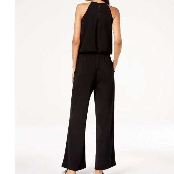 INC Black Sleeveless Embroidered Floral Jumpsuit - Picture 2 of 15